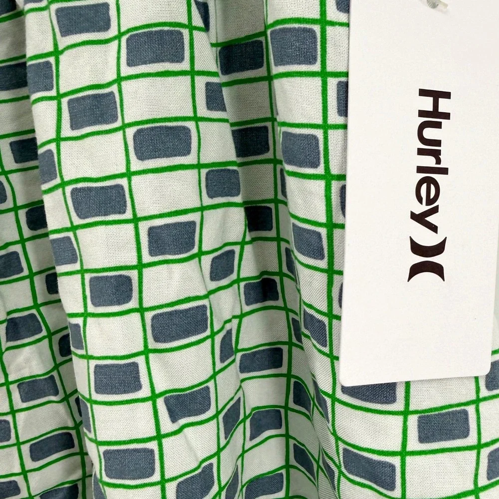 Hurley Mini Skirt Womens XL Blue Green NEW Geometric Smocked Back Logo Cool